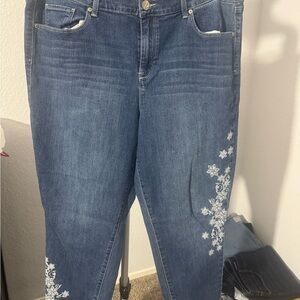 Style & Co. Blue Jeans with White Floral Design